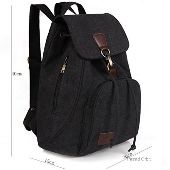 Canvas Backpack Purse with Flap Drawstring, Multi-Pocket Daypack for Women